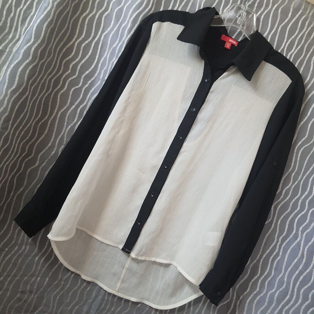 Bongo Sheer Cut-out Button-Up Blouse Womens Size Small
